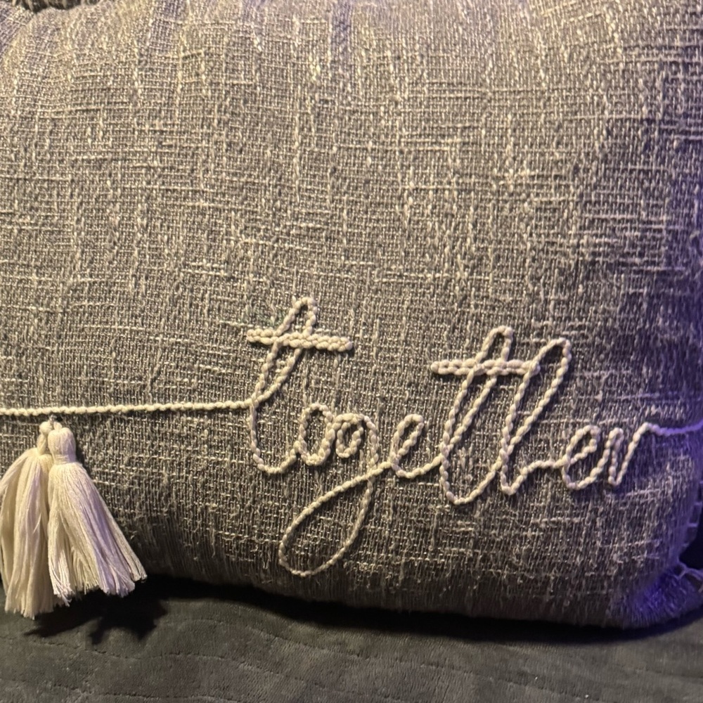 Hobby Lobby Gray Accent Pillow with Cream Embroidery
